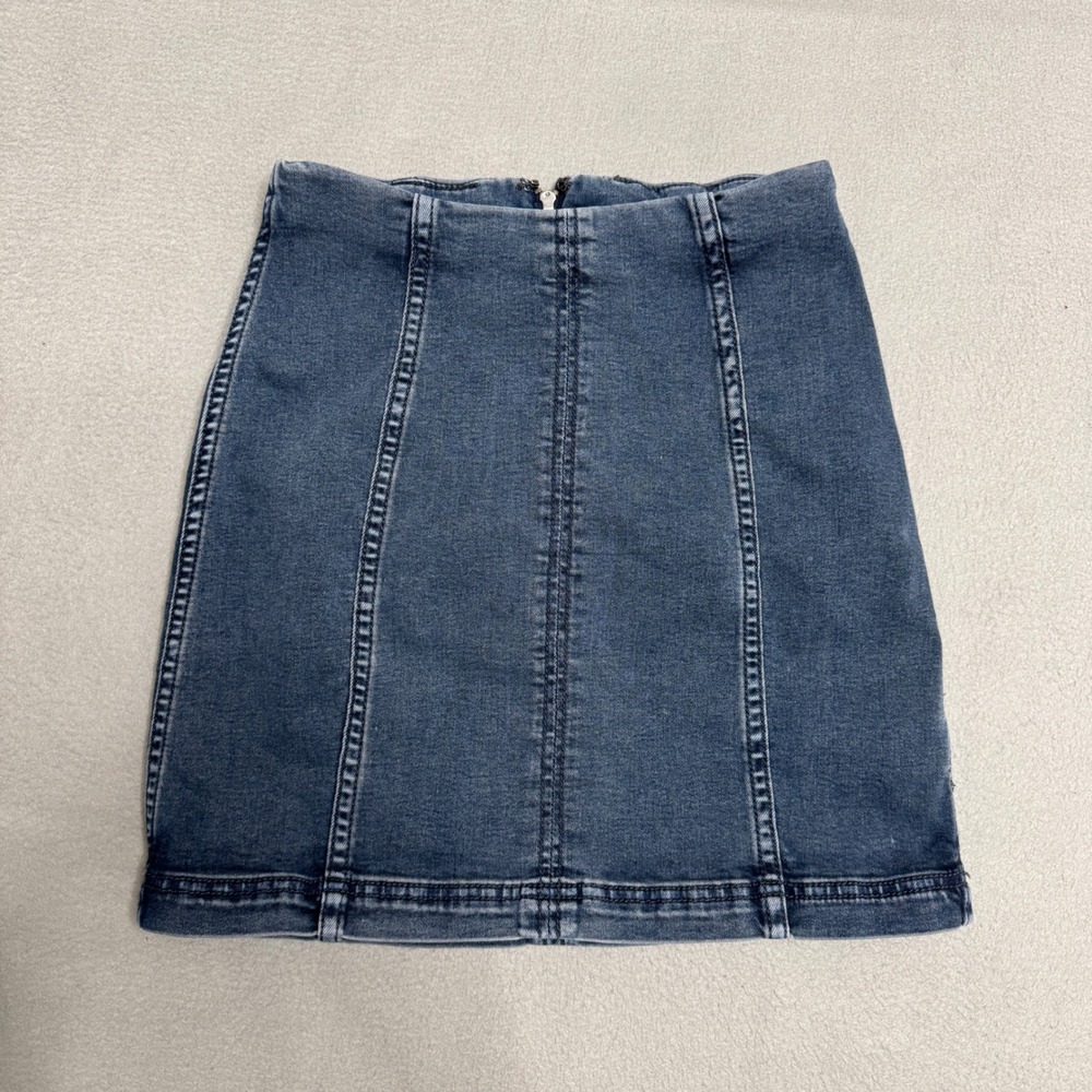 Free People Denim Mini Skirt Womens‎ Size 0 Blue Cotton Blend High Waist Bodycon